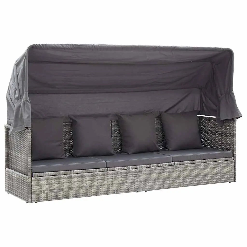 Garden Lounge Bed with Roof Outdoor Daybed Sun Lounger Poly Rattan Grey Patio
