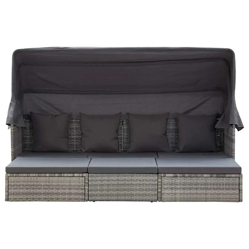 Garden Lounge Bed with Roof Outdoor Daybed Sun Lounger Poly Rattan Grey Patio