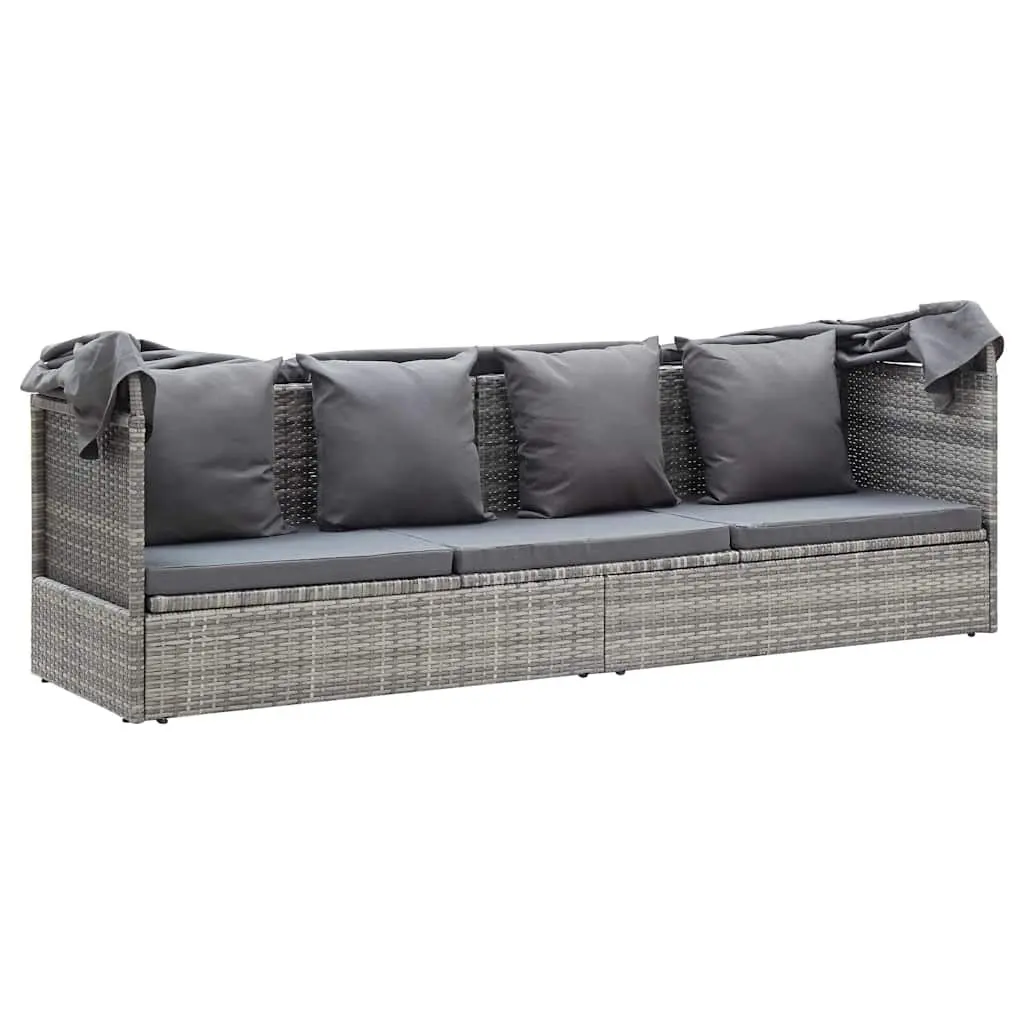 Garden Lounge Bed with Roof Outdoor Daybed Sun Lounger Poly Rattan Grey Patio