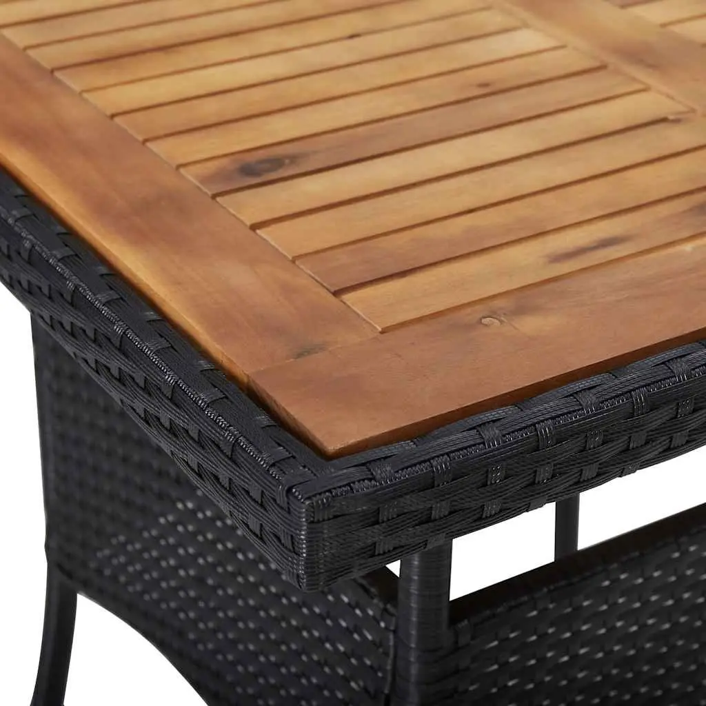 Outdoor Dining Table Black PE Rattan Acacia Wood Patio Furniture 4 Seater