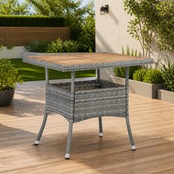 Outdoor Dining Table Specifications: Grey Poly Rattan, Acacia