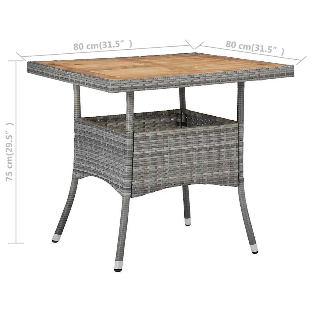 Outdoor Dining Table Grey Poly Rattan Acacia Wood Patio Garden 4 Seater Backyard