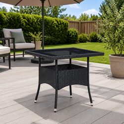 Outdoor Dining Table Black Poly Rattan Glass 4 Seater Patio Furniture