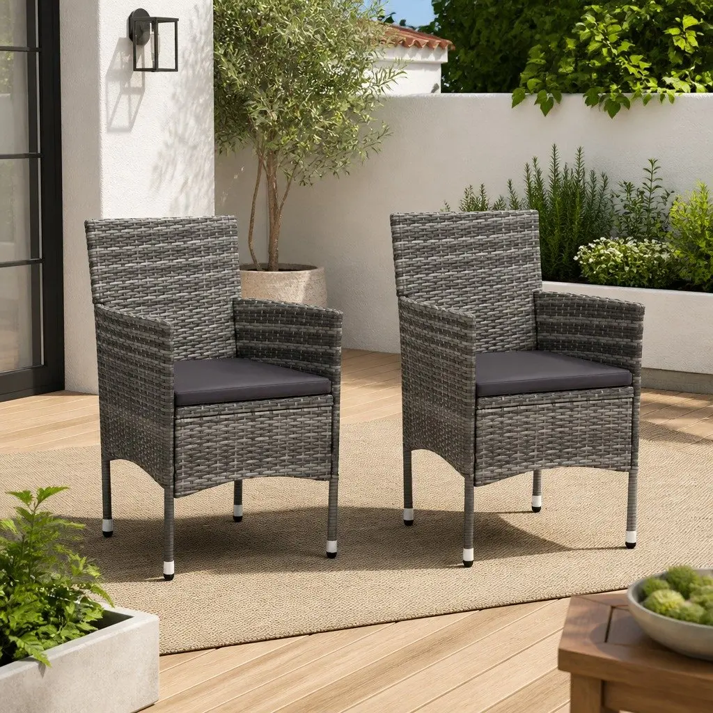 Grey Poly Rattan Outdoor Dining Chair Set, 2 Pieces