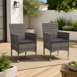Grey Poly Rattan Outdoor Dining Chair Set, 2 Pieces