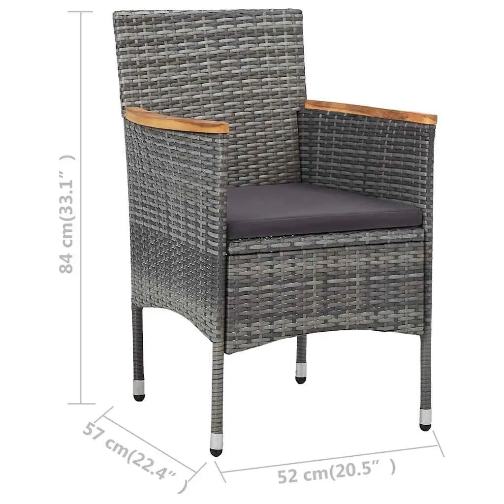 Outdoor Dining Chairs Set 2 pcs Grey Poly Rattan Garden Patio Seating Furniture