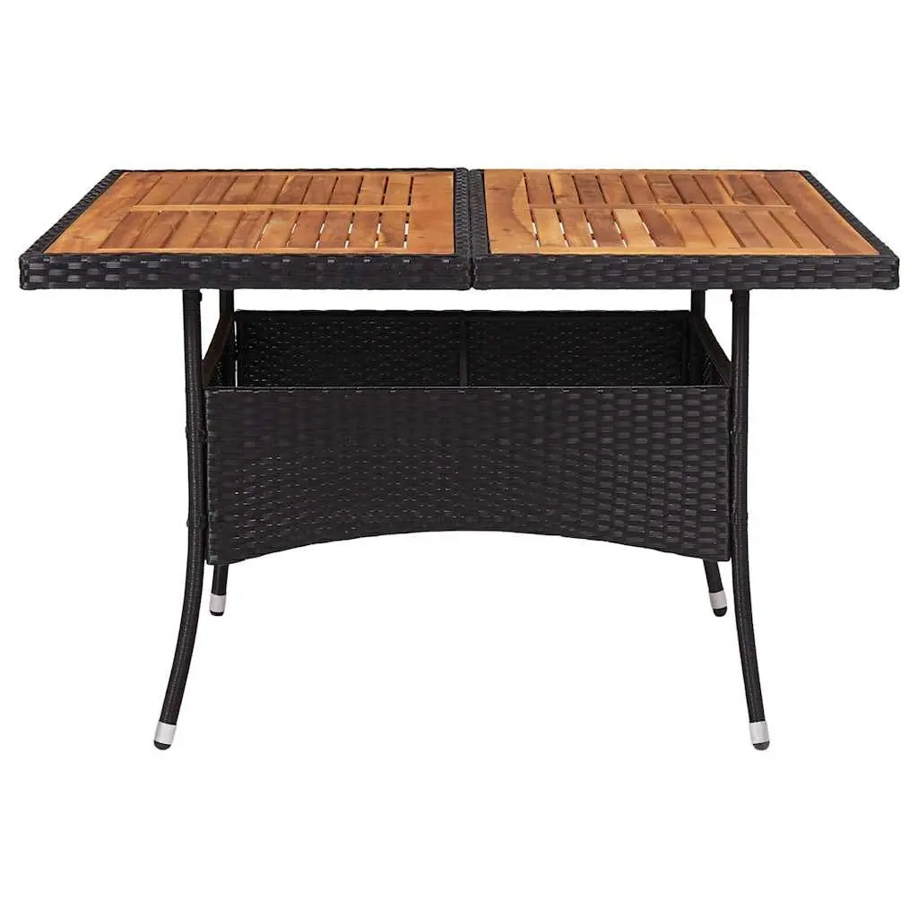 Patio Dining Table Black PE Rattan Acacia Wood Top 4 Seater Outdoor Use