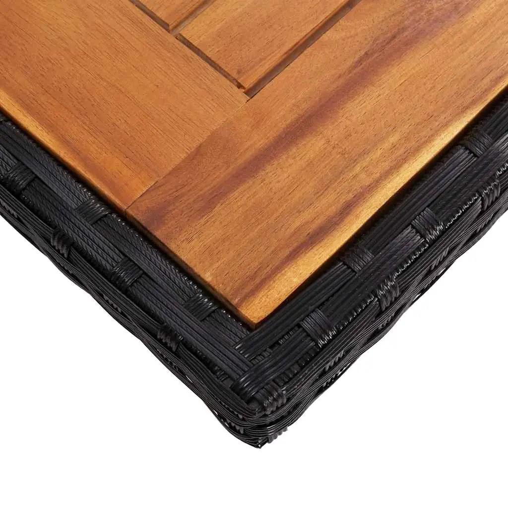 Patio Dining Table Black PE Rattan Acacia Wood Top 4 Seater Outdoor Use