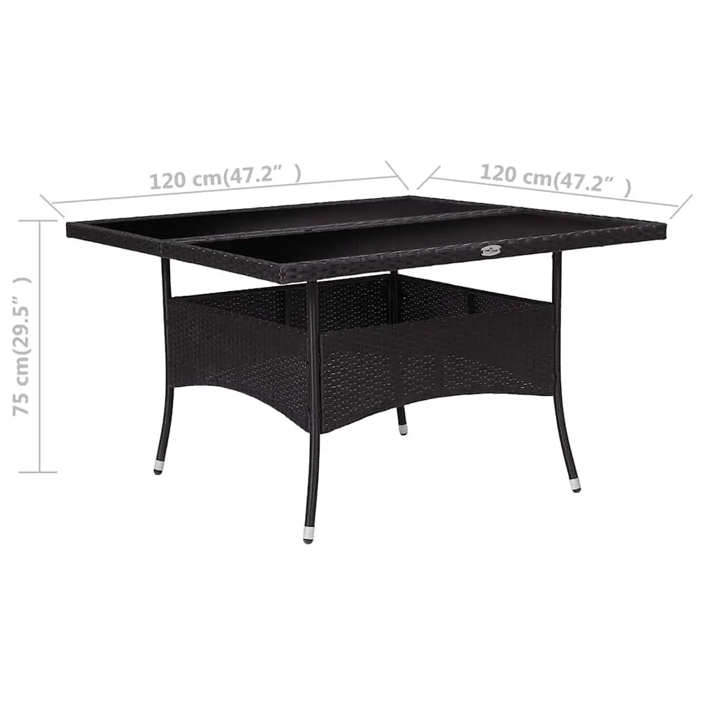 Outdoor Dining Table Black Poly Rattan Glass Patio Furniture 4 Seater Garden