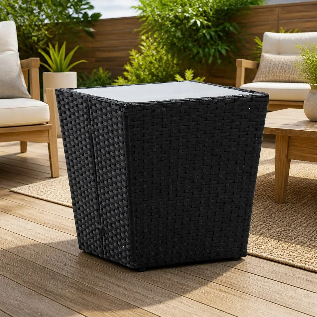 Outdoor Tea Table Black Garden Patio Furniture 41.5 x 41.5 x 43 cm