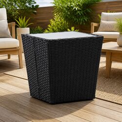 Specifications of Black Outdoor Tea Table with Glass Top