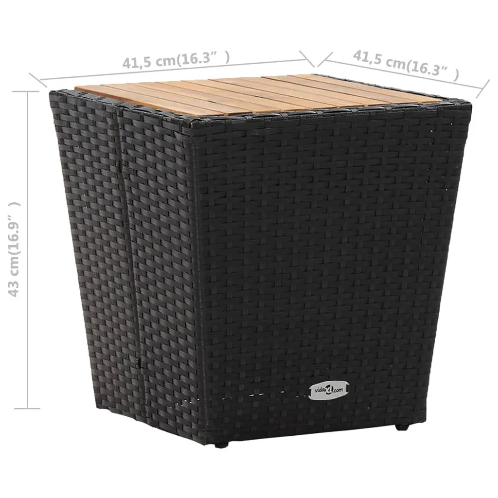 Outdoor Tea Table for Garden Patio 41.5 x 41.5 x 43 cm Black Rattan Steel Frame Acacia Wood