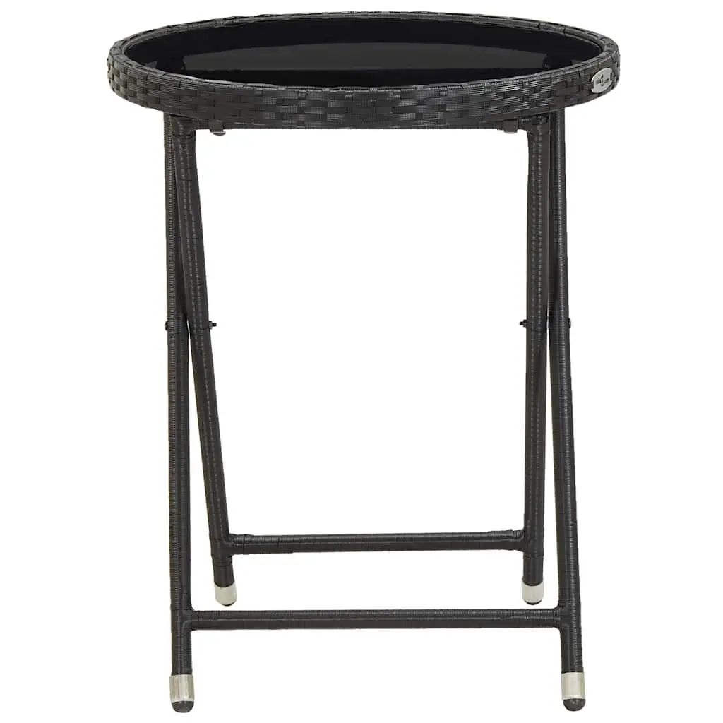 Outdoor Tea Table for Garden and Patio 60 cm Black Poly Rattan Tempered Glass Folding