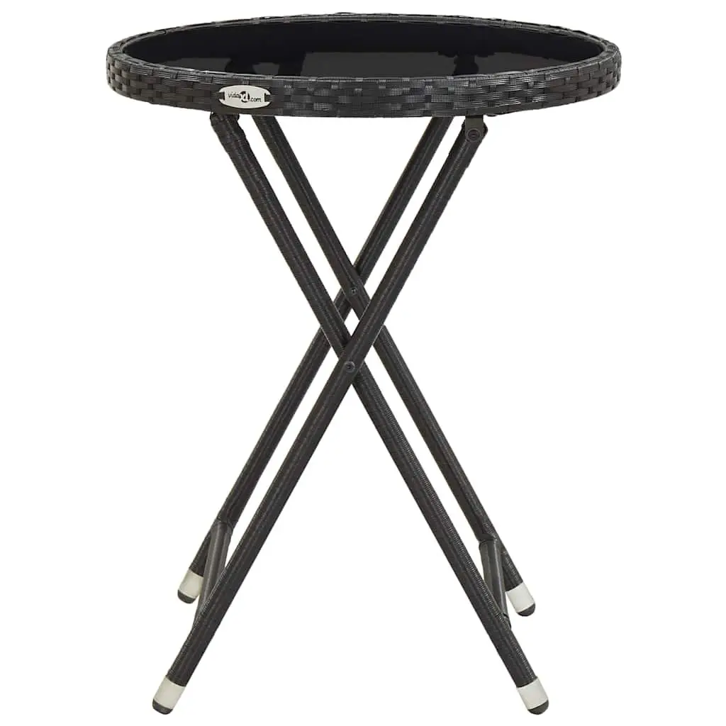 Outdoor Tea Table for Garden and Patio 60 cm Black Poly Rattan Tempered Glass Folding