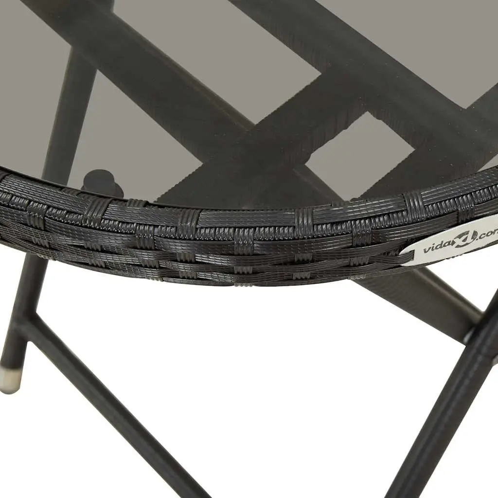 Outdoor Tea Table for Garden and Patio 60 cm Black Poly Rattan Tempered Glass Folding