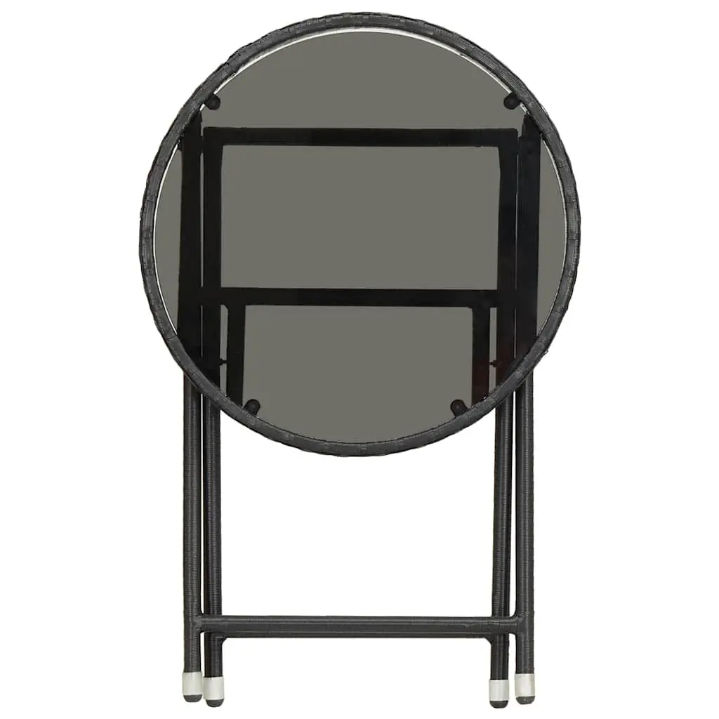 Outdoor Tea Table for Garden and Patio 60 cm Black Poly Rattan Tempered Glass Folding