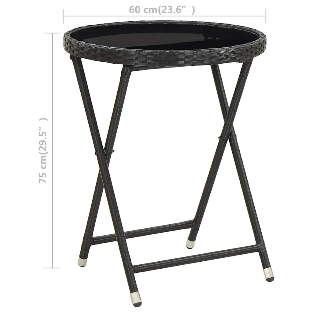 Outdoor Tea Table for Garden and Patio 60 cm Black Poly Rattan Tempered Glass Folding