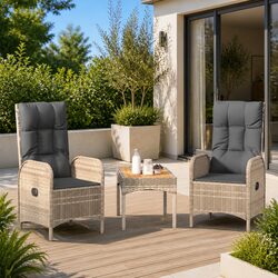 Outdoor Chairs Set of 2 – Grey PE Rattan & Steel