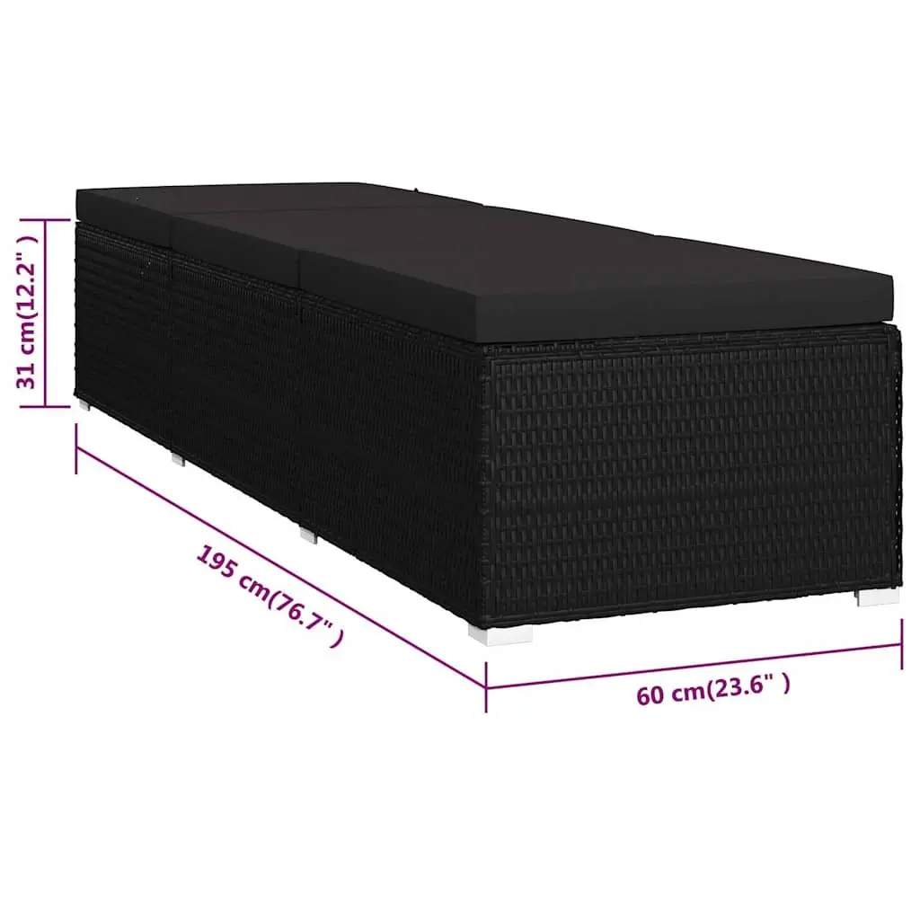 Sun Lounger for Outdoor Poolside Relaxation with Cushion Black