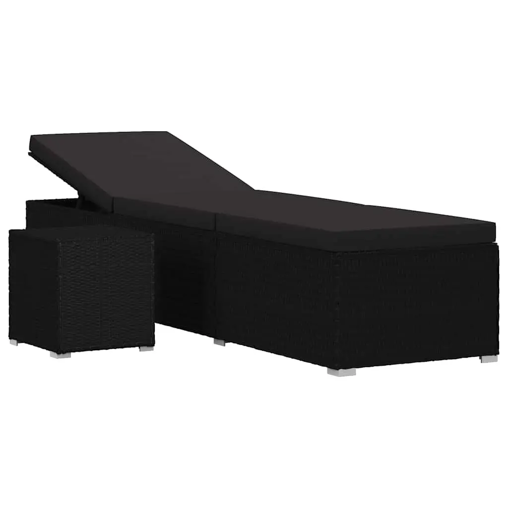 Sun Lounger with Cushion and Side Table Poly Rattan Outdoor Garden Lounging