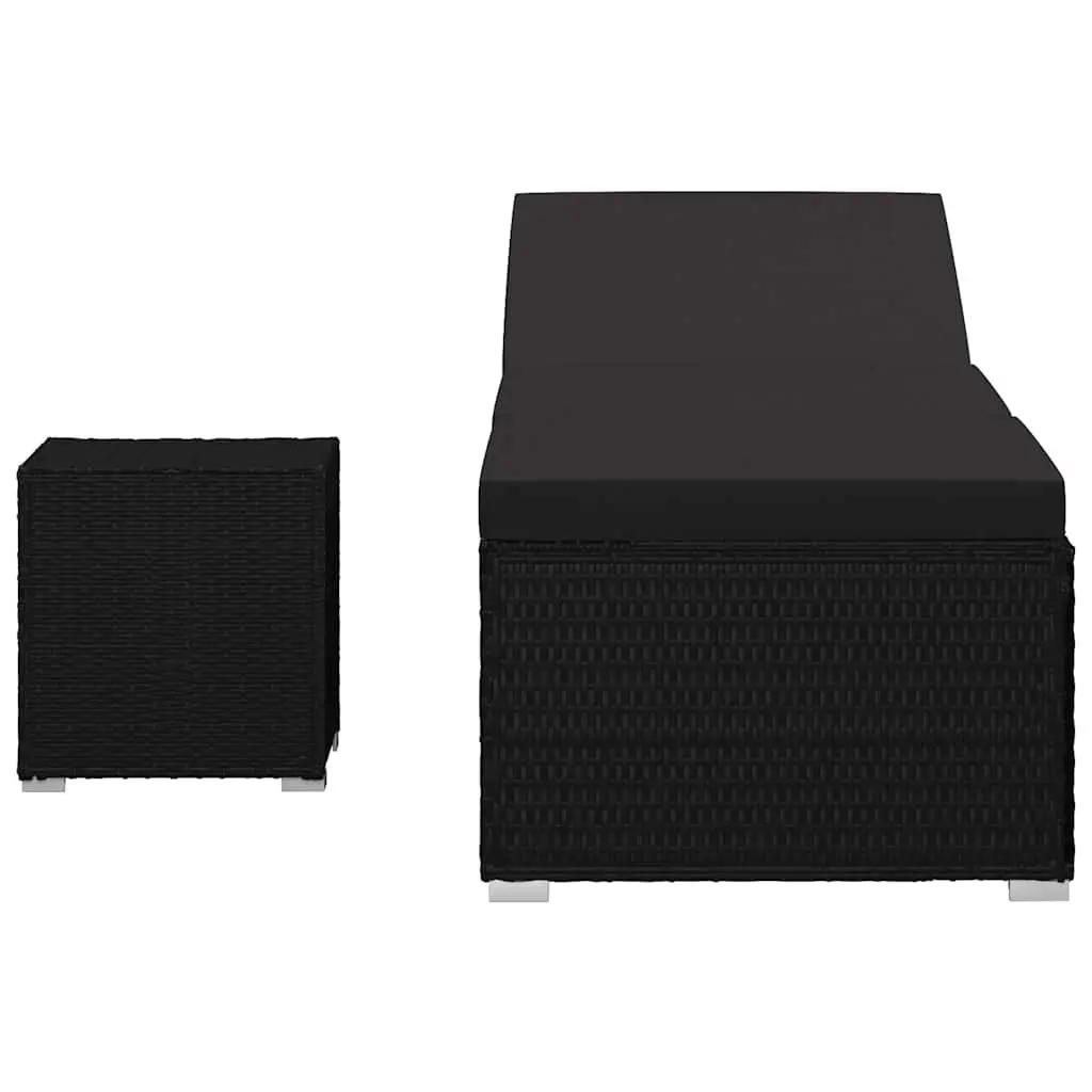 Sun Lounger with Cushion and Side Table Poly Rattan Outdoor Garden Lounging