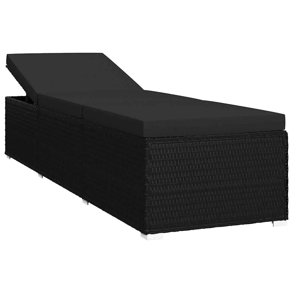 Sun Lounger with Cushion and Side Table Poly Rattan Outdoor Garden Lounging