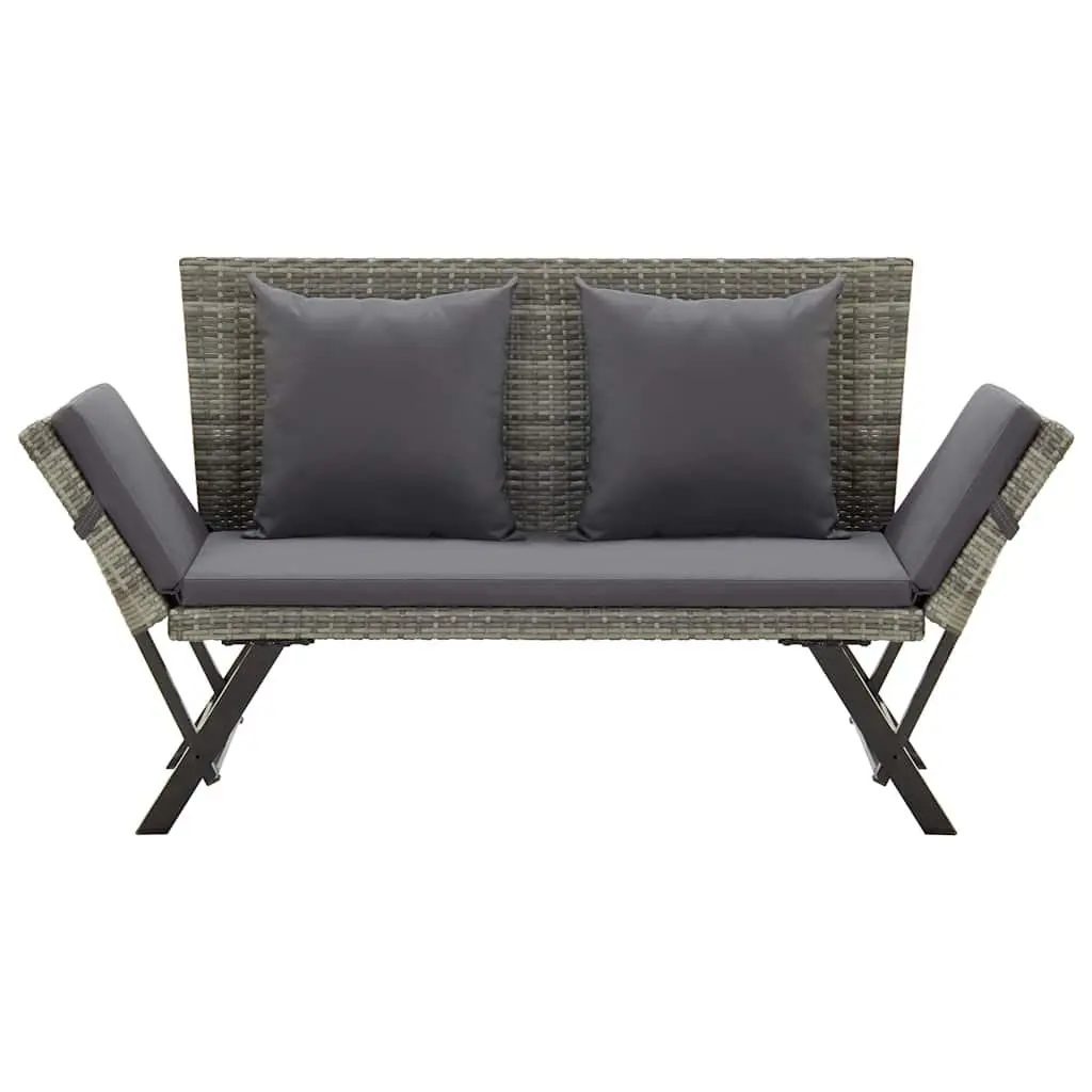 Outdoor Garden Bench Patio 176cm Grey Poly Rattan Adjustable Sun Bed with Cushions