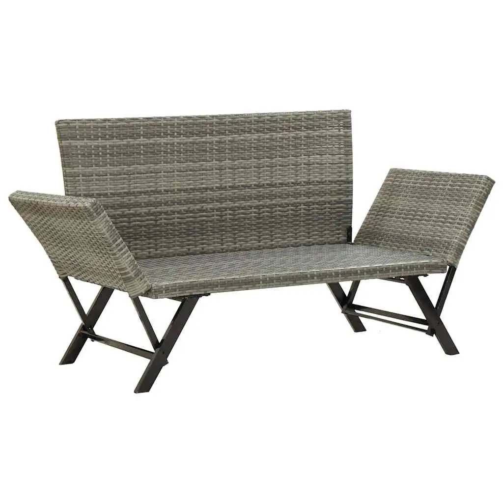 Outdoor Garden Bench Patio 176cm Grey Poly Rattan Adjustable Sun Bed with Cushions