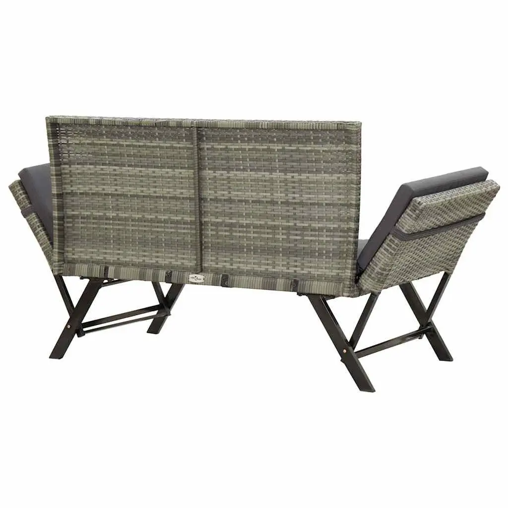 Outdoor Garden Bench Patio 176cm Grey Poly Rattan Adjustable Sun Bed with Cushions