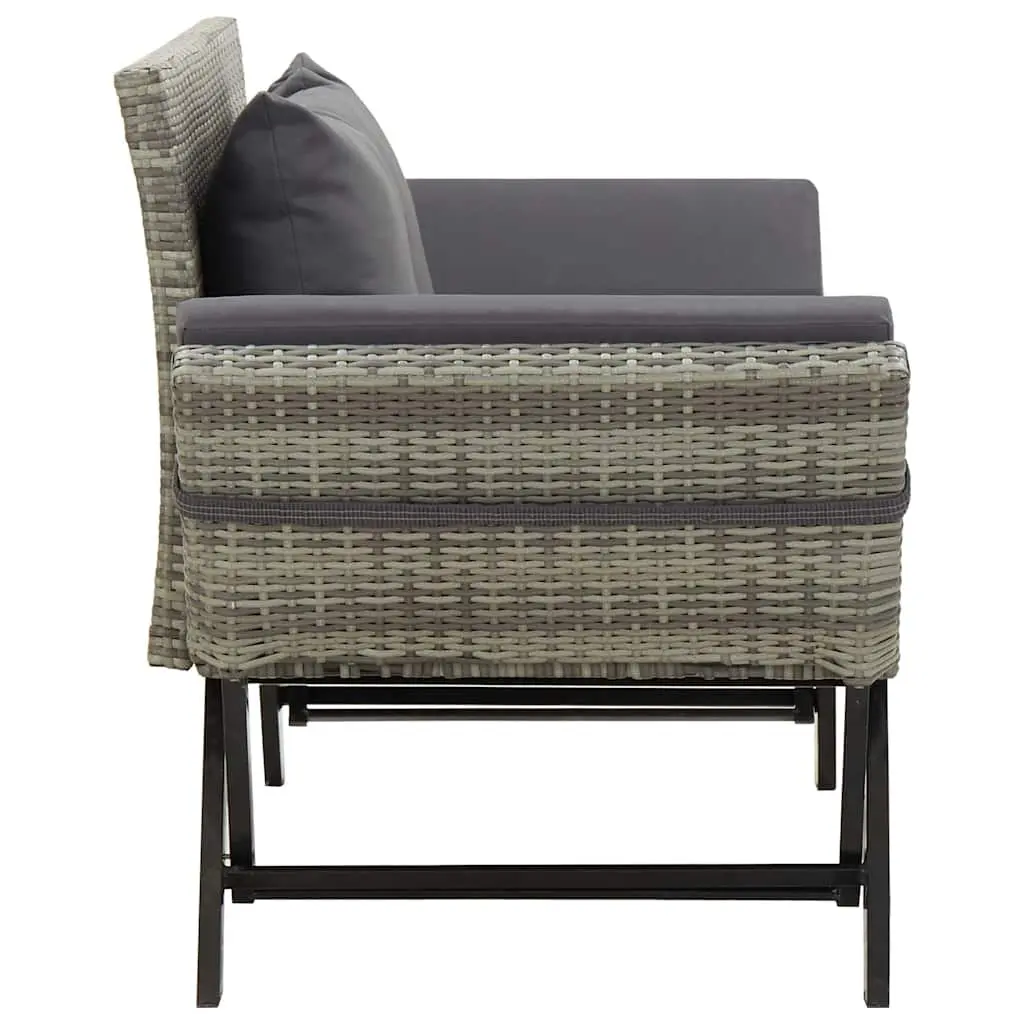 Outdoor Garden Bench Patio 176cm Grey Poly Rattan Adjustable Sun Bed with Cushions