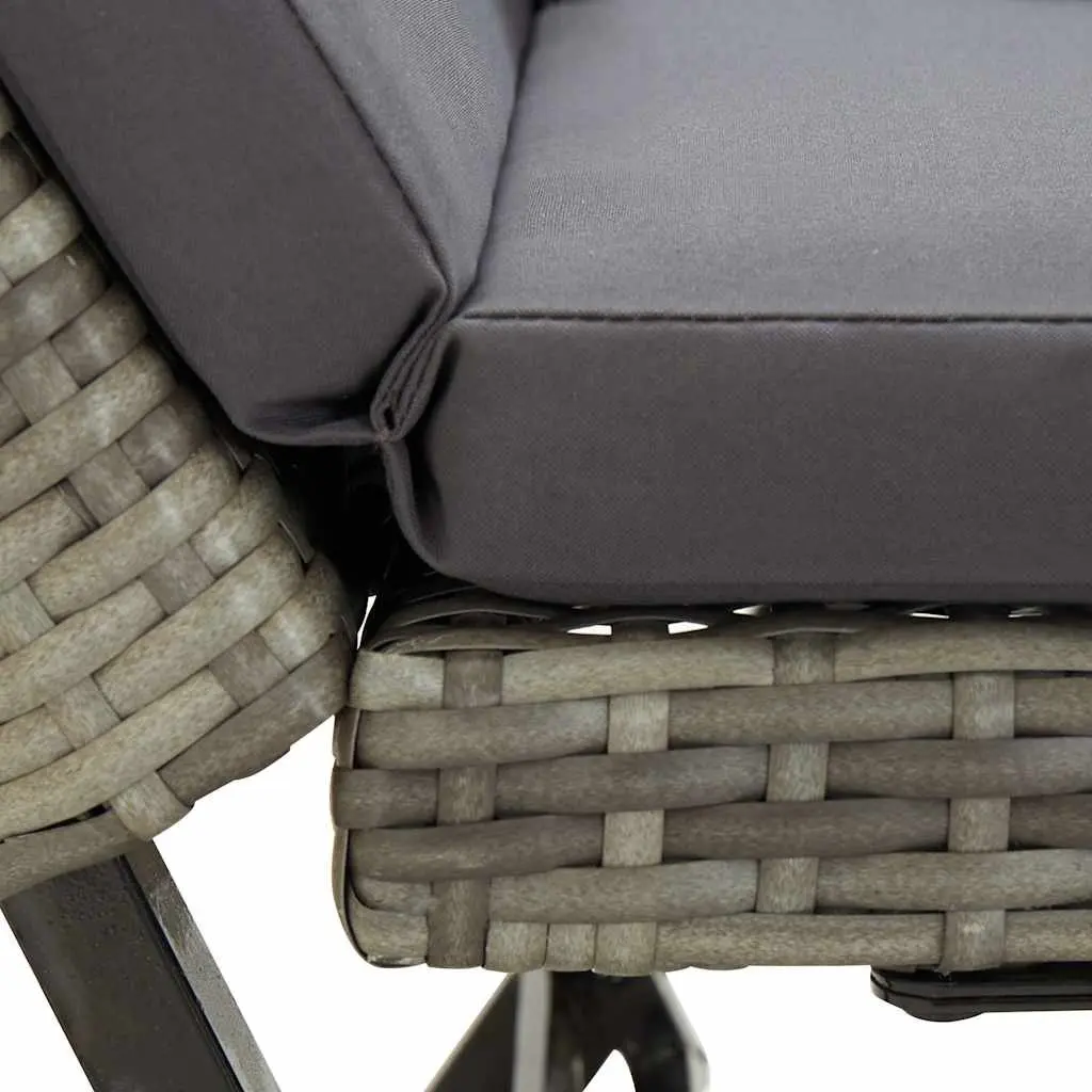 Outdoor Garden Bench Patio 176cm Grey Poly Rattan Adjustable Sun Bed with Cushions