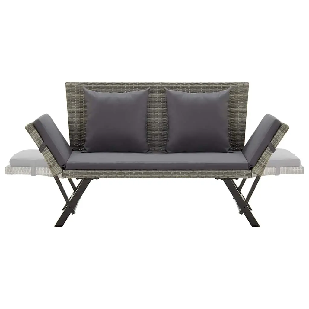 Outdoor Garden Bench Patio 176cm Grey Poly Rattan Adjustable Sun Bed with Cushions