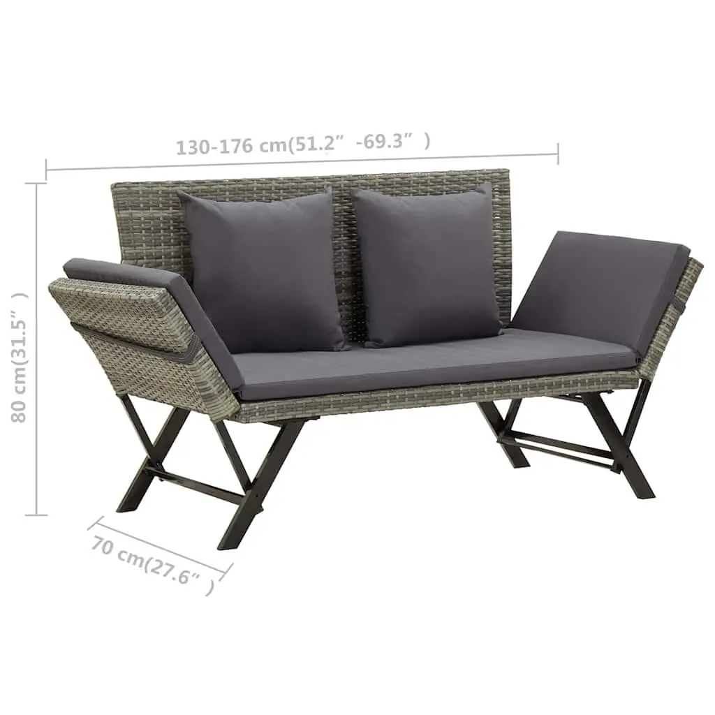 Outdoor Garden Bench Patio 176cm Grey Poly Rattan Adjustable Sun Bed with Cushions