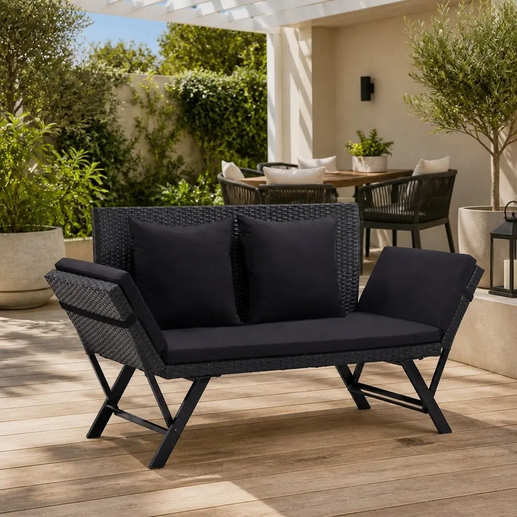 Outdoor Garden Bench Patio Seating Daybed Adjustable 176cm Black