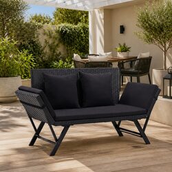 Outdoor Garden Bench - 176cm Black Rattan Seating