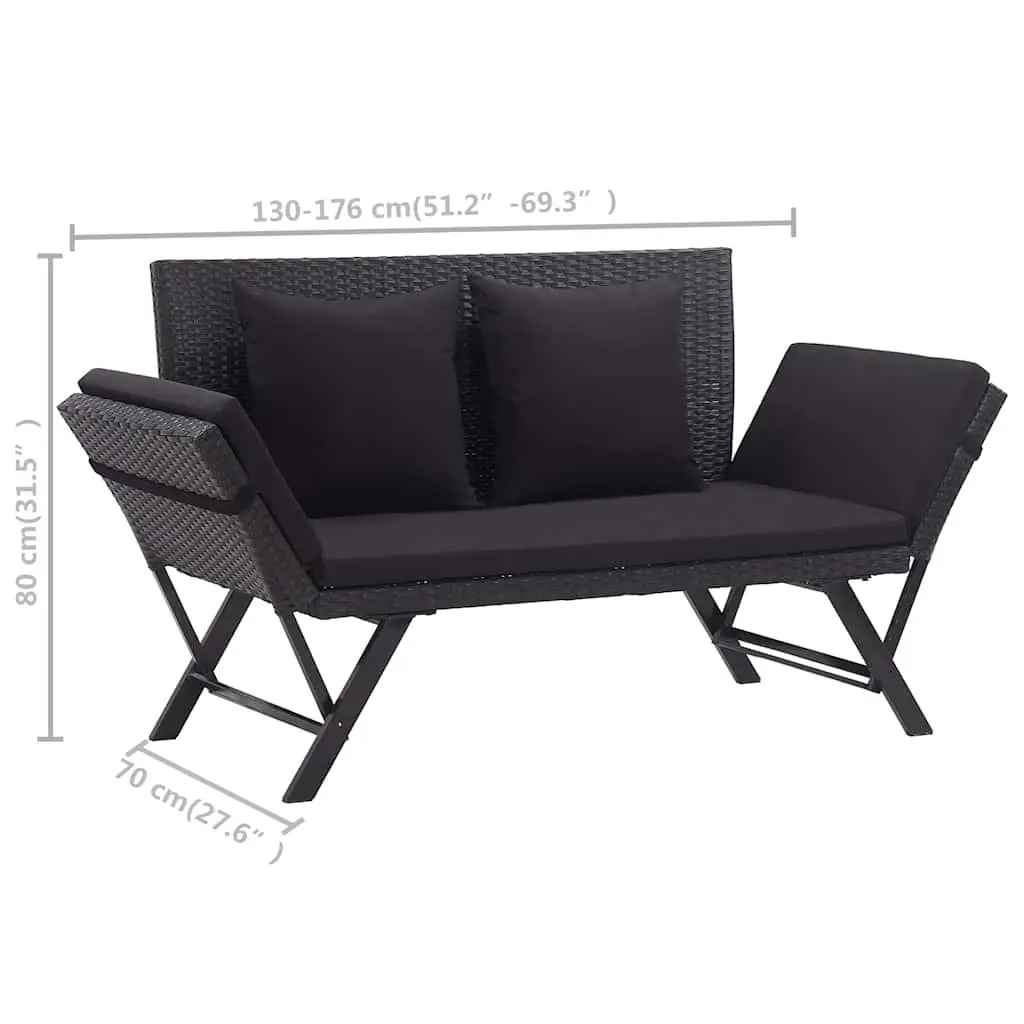 Outdoor Garden Bench Patio Seating Daybed Adjustable 176cm Black