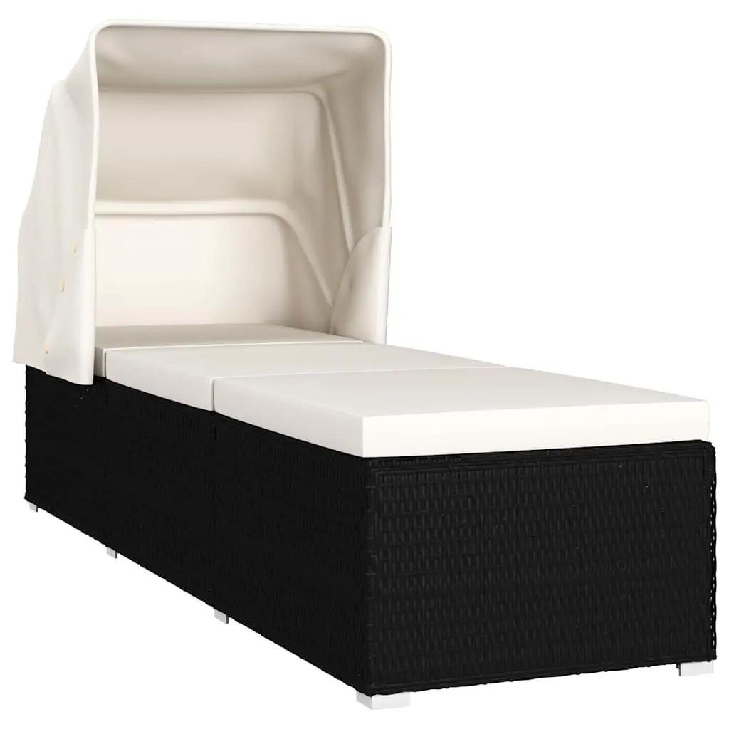Sun Lounger with Canopy and Cushion Outdoor Seating Reclining Lounger Patio