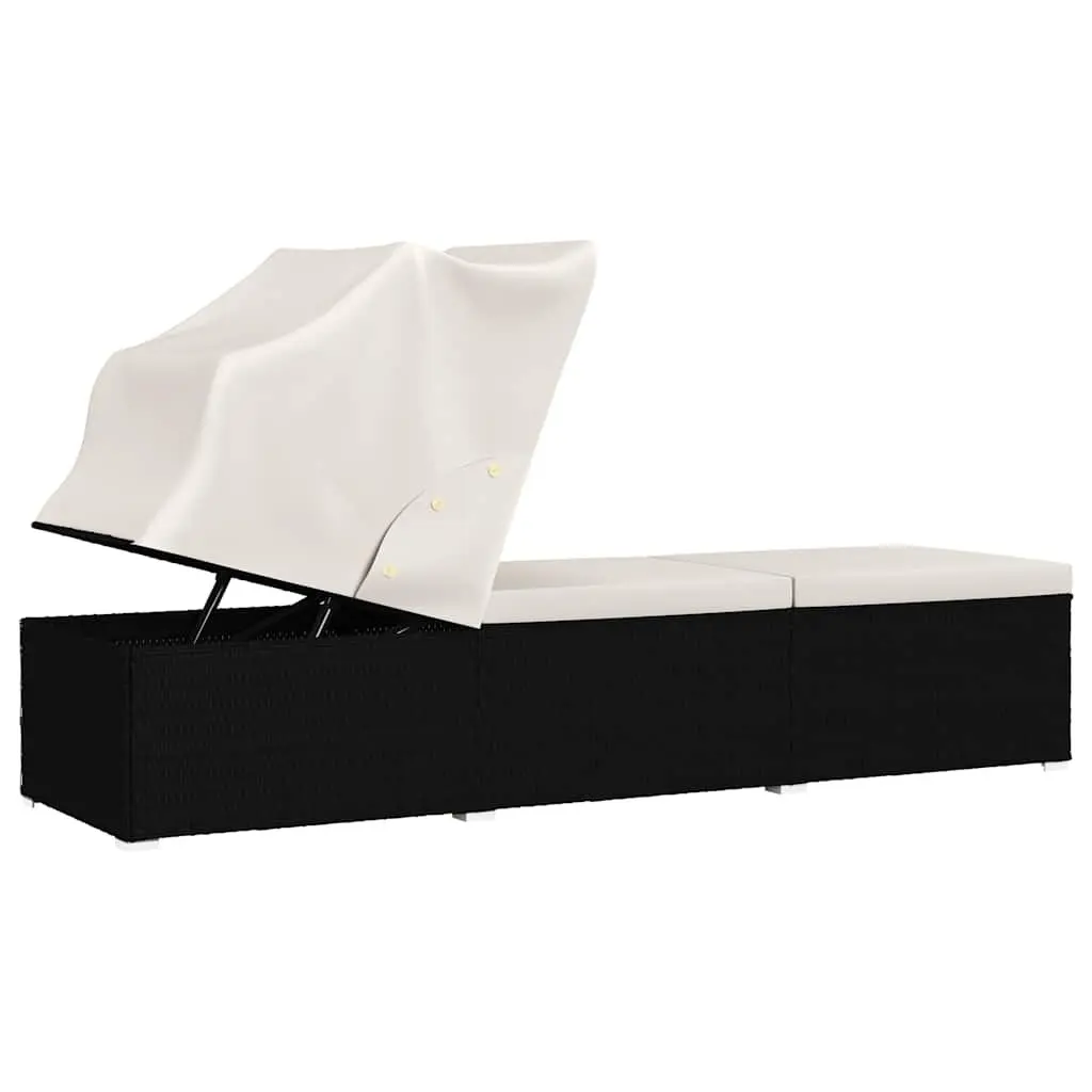 Sun Lounger with Canopy and Cushion Outdoor Seating Reclining Lounger Patio
