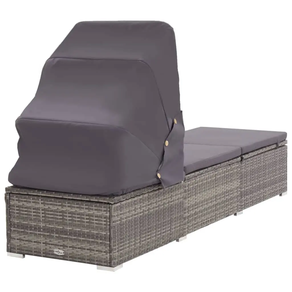 Sun Lounger with Foldable Canopy Padded Cushion Outdoor Patio Reclining Chair