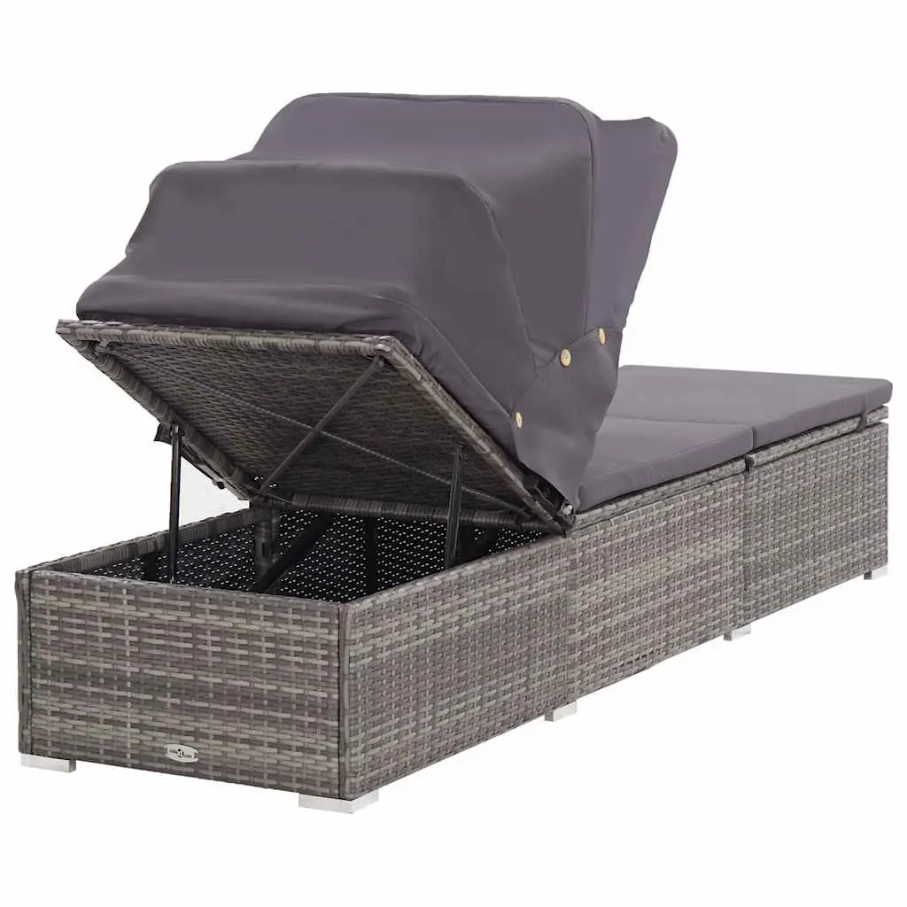 Sun Lounger with Foldable Canopy Padded Cushion Outdoor Patio Reclining Chair