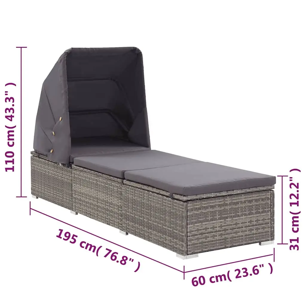 Sun Lounger with Foldable Canopy Padded Cushion Outdoor Patio Reclining Chair