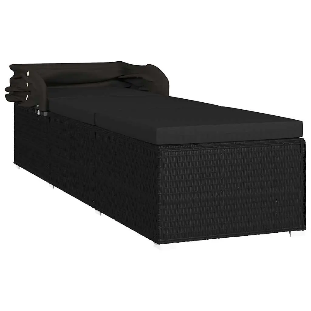 Sun Lounger with Canopy and Cushion for Outdoor Patio Black