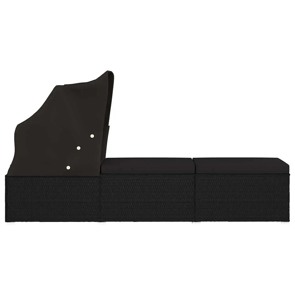 Sun Lounger with Canopy and Cushion for Outdoor Patio Black