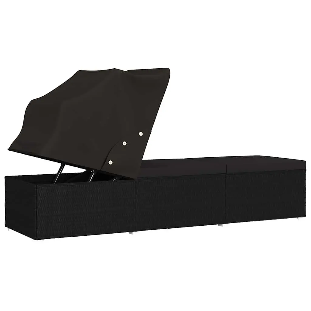 Sun Lounger with Canopy and Cushion for Outdoor Patio Black