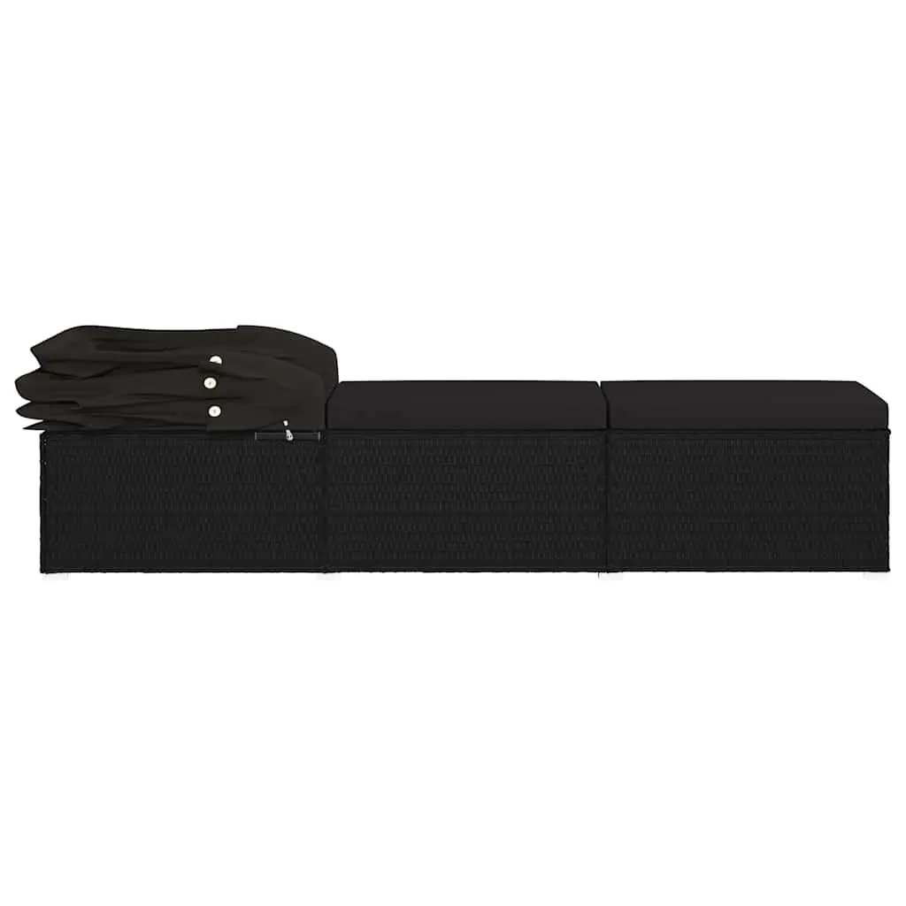 Sun Lounger with Canopy and Cushion for Outdoor Patio Black
