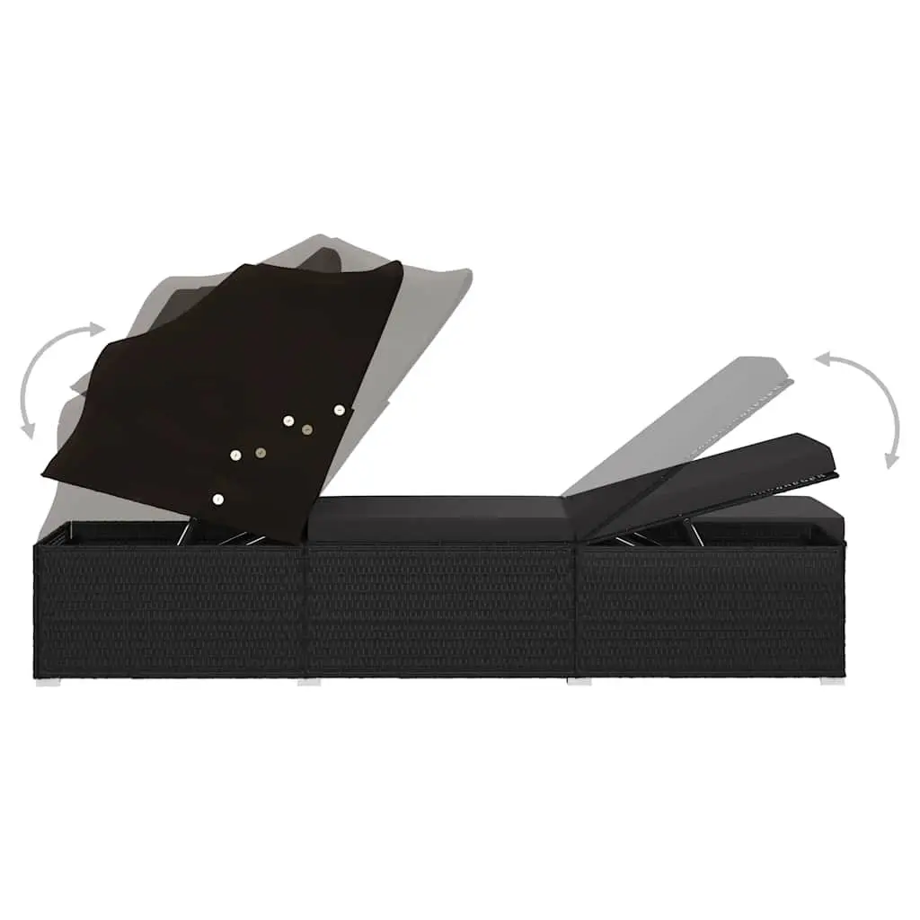 Sun Lounger with Canopy and Cushion for Outdoor Patio Black