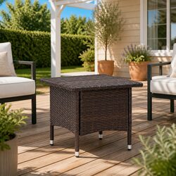 Brown Poly Rattan Outdoor Table: Dimensions and Specs