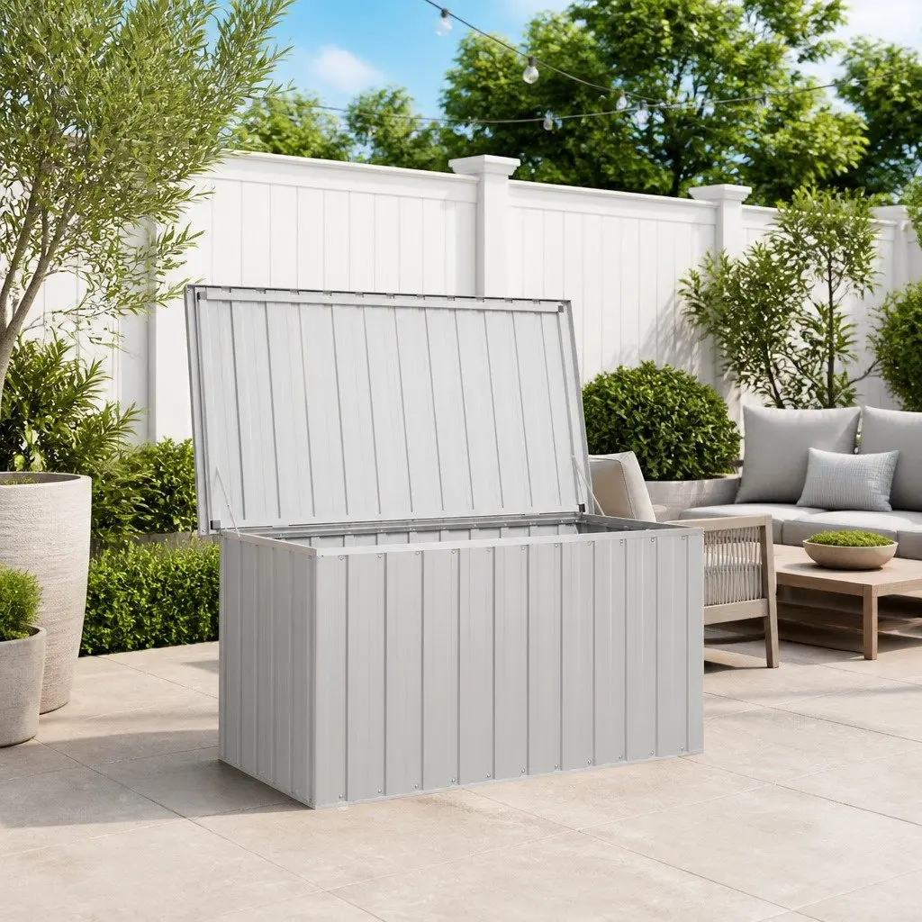 Garden Storage Box Grey Outdoor Patio 129 x 67 x 65 cm