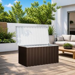 Garden Storage Box Specifications: Brown Steel Chest