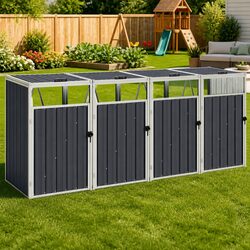 Quadruple Garbage Bin Shed Specifications: 286x81x121cm Grey